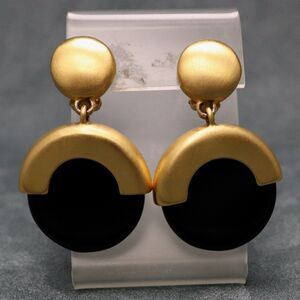 Vintage Givenchy Black Lucite Satin Gold Tone Earrings
